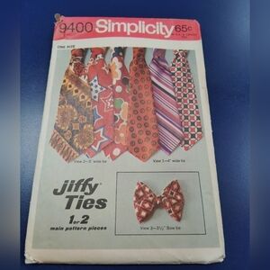 Simplicity Sewing Pattern 9400 Men's Neckties Bowtie Bow Tie Neck Tie Uncut
